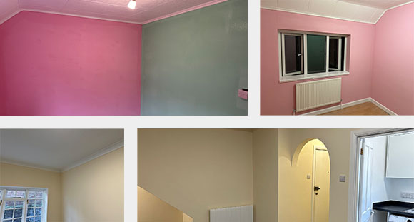 a collage of work of different jobs that Precision Painting Company has done in the past