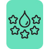 an icon of a paint droplet with five stars around it