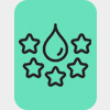 an icon of a paint drop with five stars around it